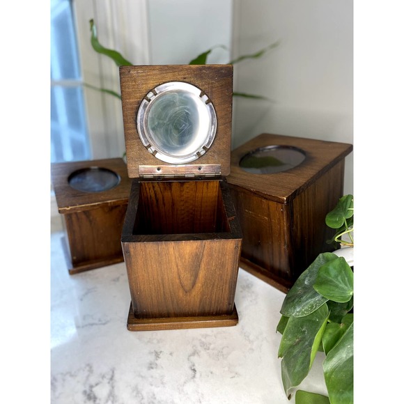 Rare One of a Kind Vintage Wooden Nesting Canisters with Acrylic Top - Set of 3 - Picture 2 of 13